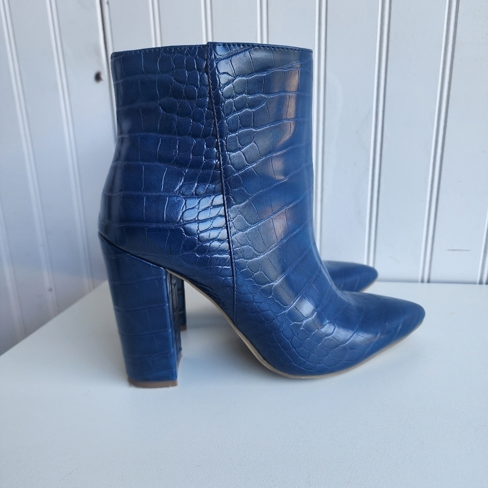 Shoe Dazzle Boots Shoedazzle Women Faux Textured Leather Blue Navy Sz 5.5